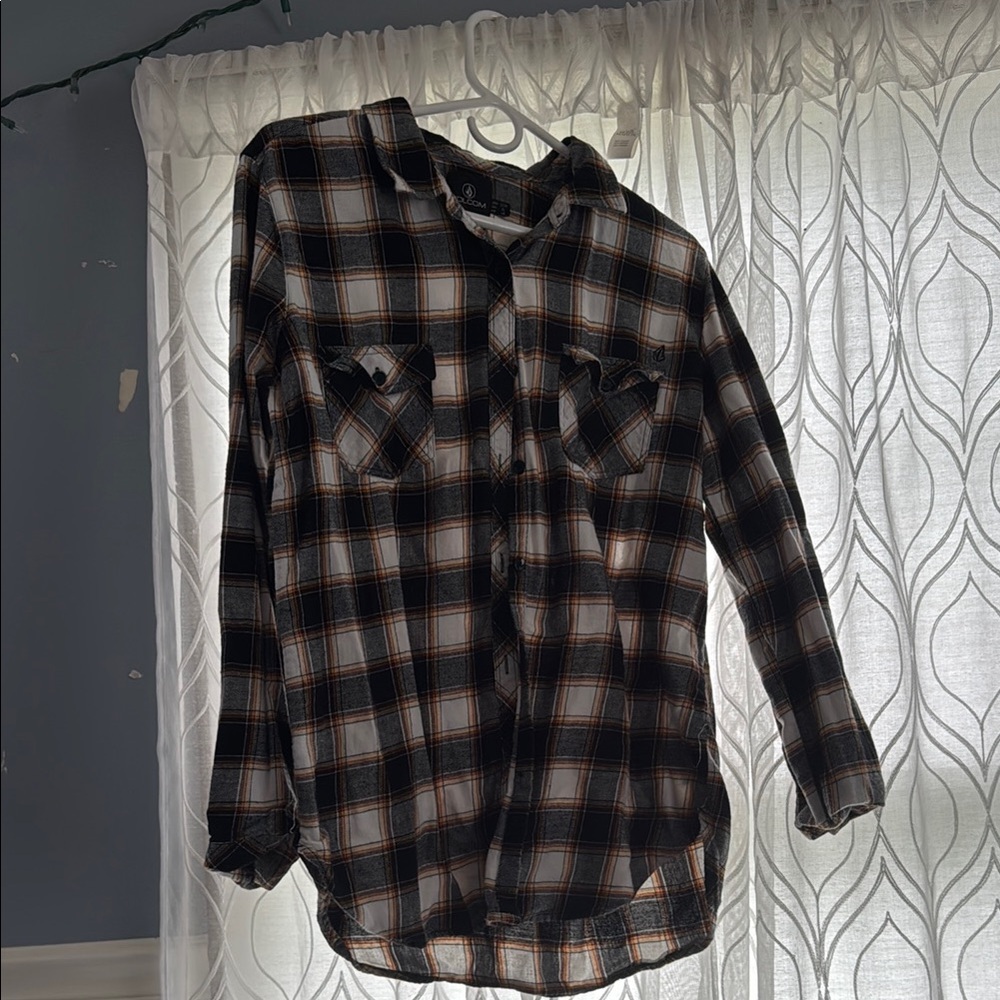 Volcom Checkered Flannel Shirt - Black, White, Brown